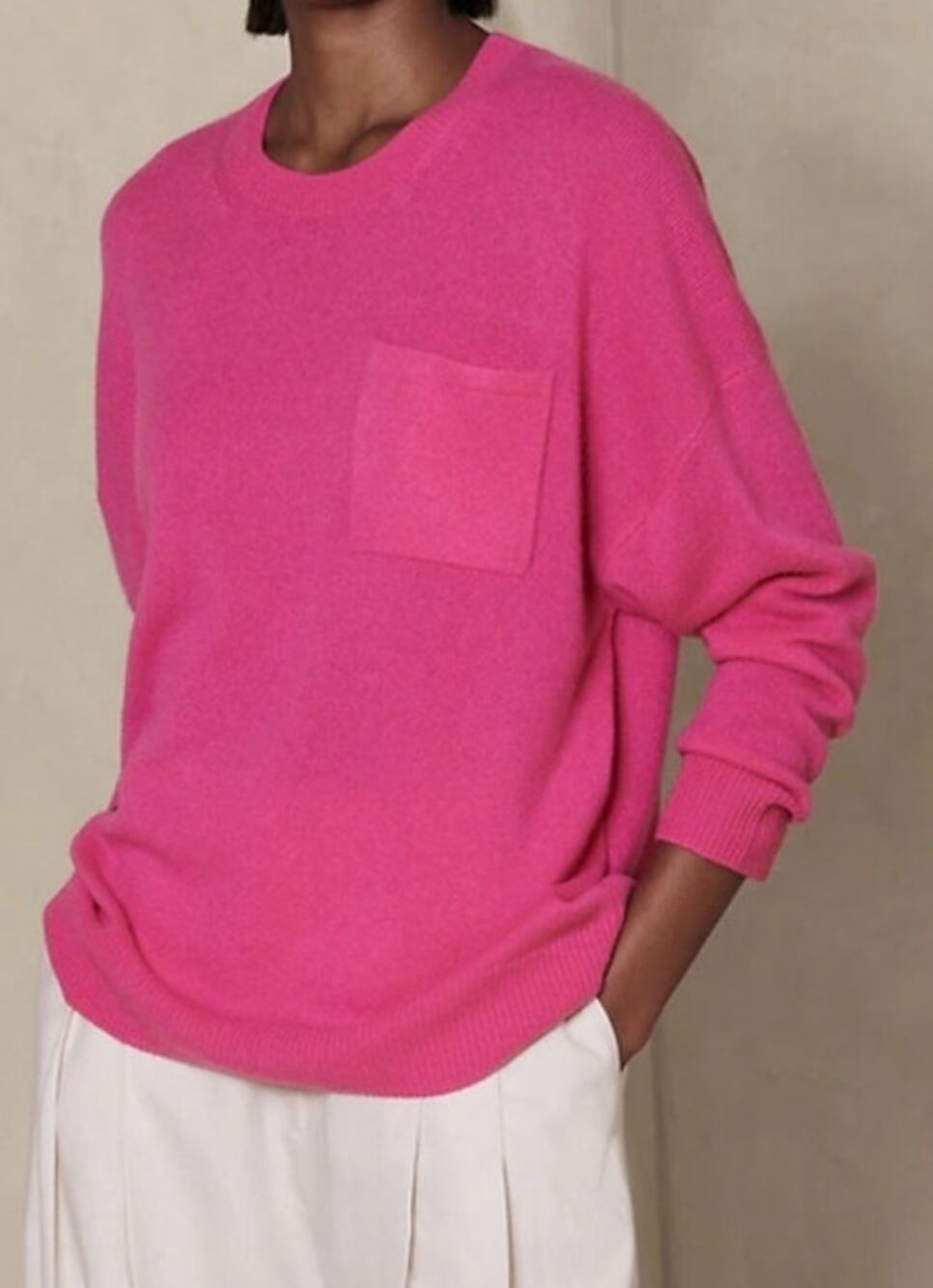 Banana republic Caro lightweight Medium oversized 100% cashmere hot pink